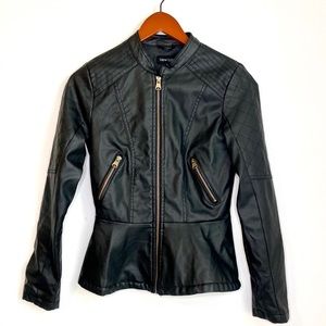 NEW LOOK Vegan Leather Peplum Black Jacket